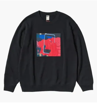 Толстовка свитшот KAWS x Uniqlo Warhol Graphic Sweatshirt (Black Phone Red Kaws) фото 7